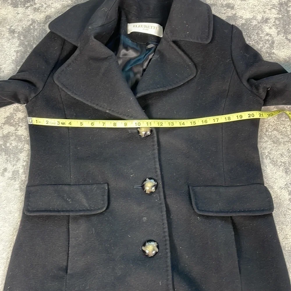 Fleurette Black Wool Cashmere Button Front Winter Coat Longline